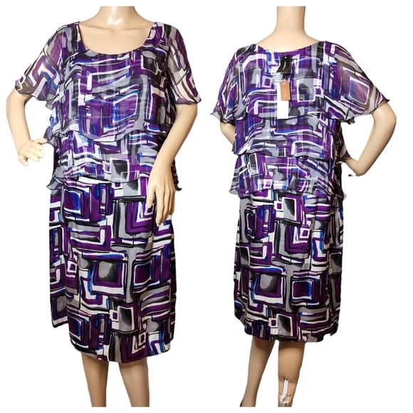 NWT Lane Bryant 100% Silk Dress Purple Blue Black Icon Collection Plus Size 16 - Picture 1 of 16
